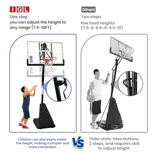IGL Basketball Hoop Outdoor with 52 Inch Shatterproof Backboard, 10FT Height Portable Basketball Hoop Outdoor, Adjustable Basketball Goal System (Black)