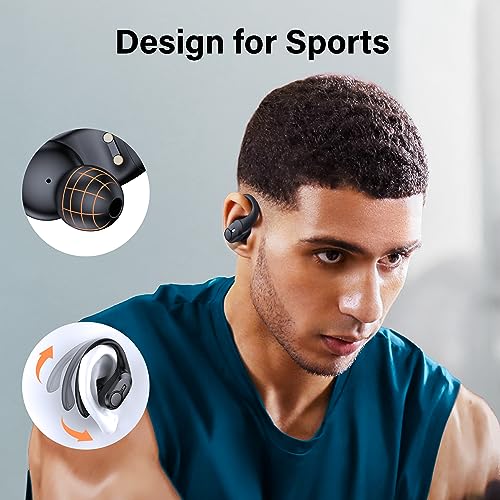 Wireless Earbuds Bluetooth Headphones 70hrs Playback Ear Buds IPX7 Waterproof Wireless Charging Case & Dual Power Display Over-Ear Stereo Bass Earphones with Earhooks for Sport/Workout/Running Blue