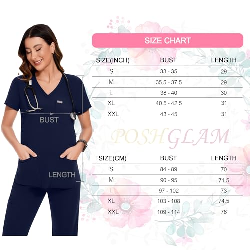 POSHGLAM Women's Maternity Scrubs Top Workwear V-Neck Medical Shirts Pregnancy Scrub Clothes(Black, Small)