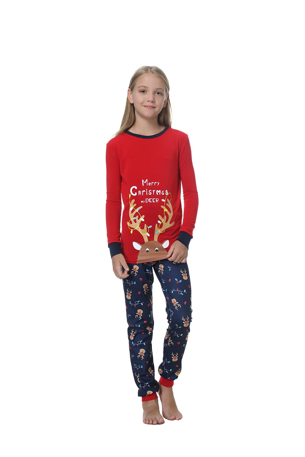 VENTELAN Matching Family Christmas Pajamas Set Soft Holiday Sleepwear Deer Xmas PJS Set for Couples Women Men