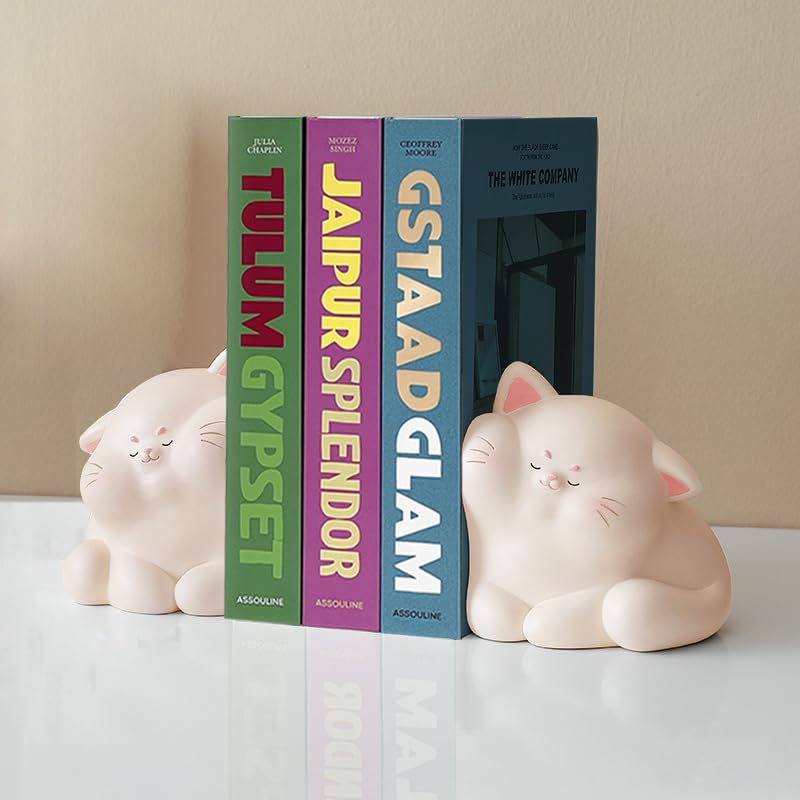 ifreeside Cute Cat Decorative Bookends 2PCS Creative Resin Stoppers Shelf Bookend for Home Office Desk Bookshelf Decoration (Cat)