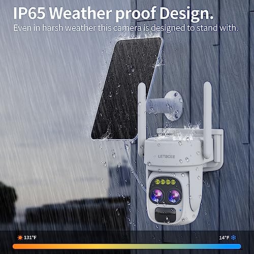 LETSCEE Security Cameras Wirelss Outdoor for Home Security, Alexa Cameras Solar Power,360 View Outside Camera,Motion Detection,10x Hybrid Zoom PAN Tile,IP-65 Weather Proof (1 Pack)