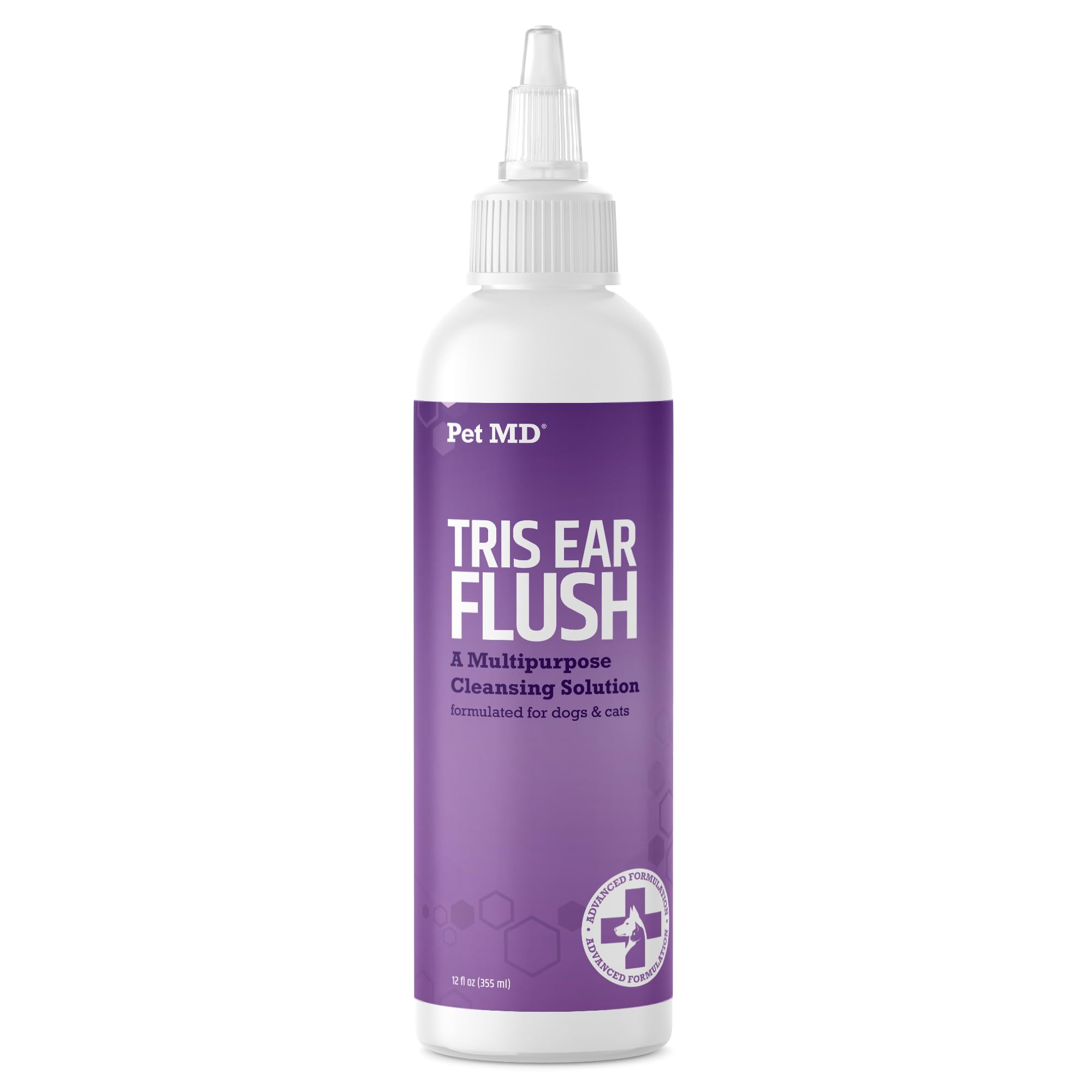 Pet MD Veterinary Tris Flush Cat & Dog Ear Cleaner - and Infection Treatment with Ketoconazole 12 oz