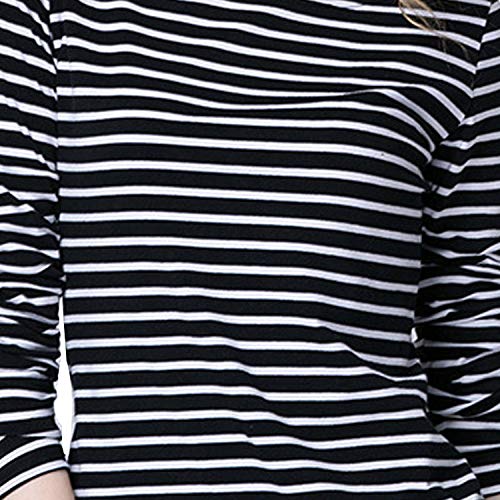 Tulucky Women's Casual Long Sleeve Shirts Stripe Tees Round Neck Tank Tops (S, Black)