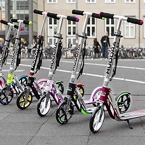 HUDORA Scooter for Kids with 80Six Helmet Bundle, Blue Wheels, Ages 8+