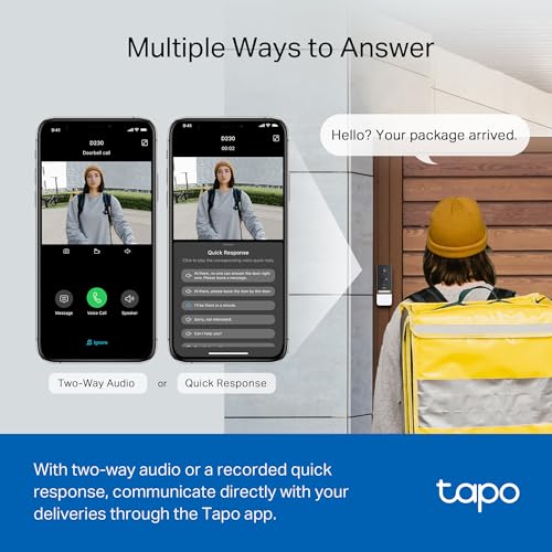 Tapo TP-Link Video Doorbell | Battery or Wired | 180° Ultra-Wide Head-to-Toe View | Ring Call | 2K QHD | Free Package/Person Detection | Local & Cloud Storage | Full Color Night Vision D225