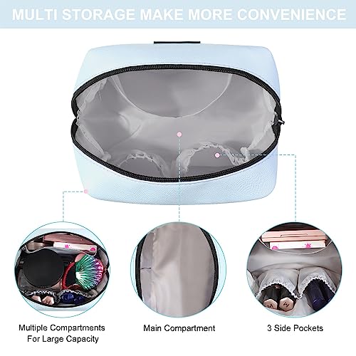 MAANGE Small Makeup Bag For Purse, Travel Cosmetic Bag Makeup Pouch PU Leather Portable Versatile Zipper Pouch For Women (Blue)