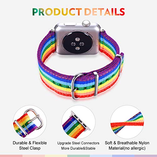 Bandmax Rainbow Band Compatible with Apple Watch 38MM 40MM Women Nylon Denim Cloth LGBT Parade Strap Replacement Wristband Accessory New Adapter Compatible for Iwatch Series SE 7/6/5/4/3/2/1