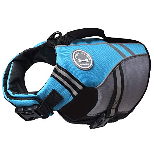 VIVAGLORY Sports Style Dog Life Jacket with Adjustable & Durable, Extra Flotation Swim Life Vest with Secure Fastening System for Small Dogs, Blue