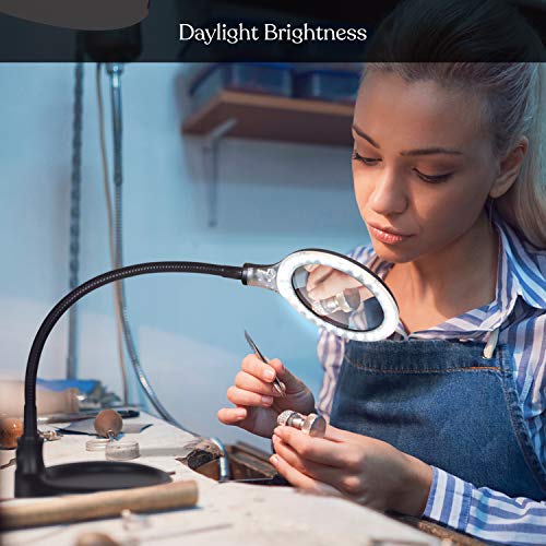 Brightech LightView Pro Flex 2 in 1 Magnifying Desk Lamp, 1.75x Light Magnifier, Adjustable Magnifying Glass with Light for Crafts, Reading, Close Work