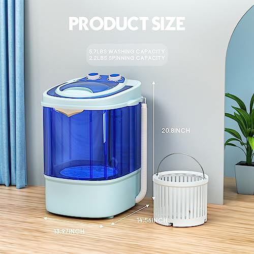 INTERGREAT Portable Washing Machine, 11 Lbs Mini Small Washer Machine, Single Tub Laundry Washer for Apartments, Dorms,Traveling, RV, Blue