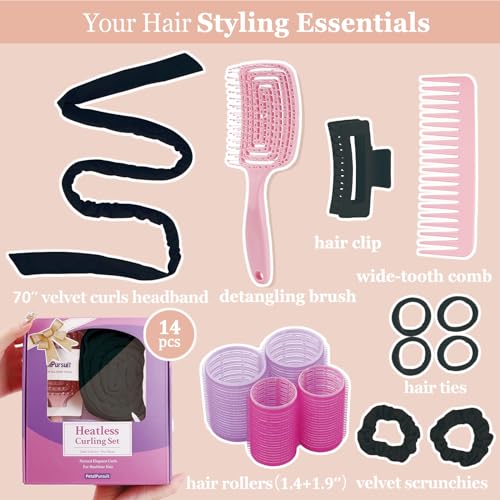 Heatless Curls Overnight, 70'' Velvet Hair Curlers for Long Hair, No Heat Hair Rollers - Black