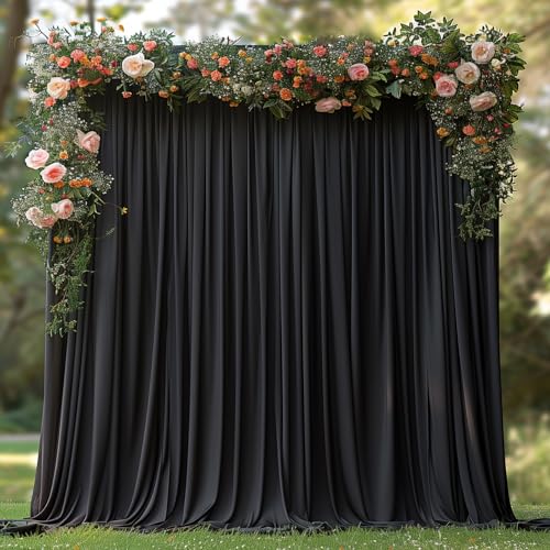 10x10ft Wrinkle Free Black Backdrop Curtain for Parties Soft Fabric Drapes Wedding Black Curtain Backdrop for Birthday Party Decorations Background for Photography 5x10ft, 2 Panels