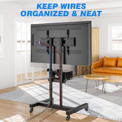 Mobile TV Cart for 32-80 Inch Screens up to 110 lbs, Height Adjustable Rolling TV Stand with Locking Wheels and Metal Shelf, Portable Outdoor Floor TV Stand Movable Monitor Holder for Home Office