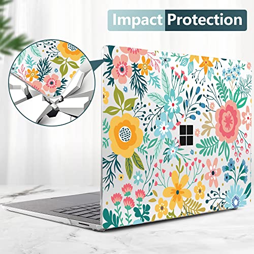TWOLSKOO Case for 13.5" Microsoft Surface Laptop 5/4/3 with Metal Palm Rest Model 1951/1868, Plastic Hard Shell Case with Screen Protector + Keyboard Cover + Dust Plug, Tropical Leaves X505