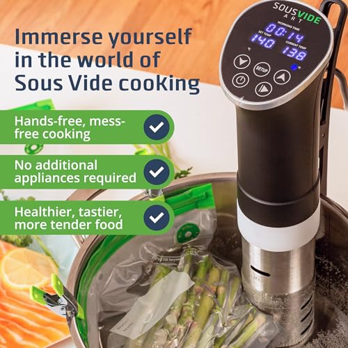 SOUSVIDE ART Cooker Kit - 1000W Sous Vide Immersion Circulator, 15 Vacuum Bags, Pump, Digital Timer, Temperature Control, Gift for Chefs