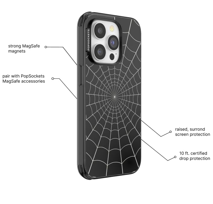 PopSockets iPhone 15 Pro Case with Round Phone Grip Compatible with MagSafe, Phone Case for iPhone 15 Pro, Wireless Charging Compatible, Spiderman - Black Web