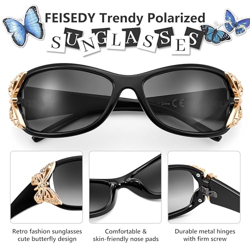 FEISEDY Trendy Polarized Y2K Sunglasses Wrap Around Butterfly Design Fashion Sunnies UV400 Protection B0078