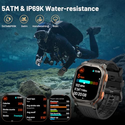 AMAZTIM Military Smart Watch with GPS, 6 Satellite Positioning/Compass, Stainless Steel Body, 50M Waterproof, 60 Days Extra-Long Battery, Answer/Make Call, 2" AMOLED Screen, Compatible for Android iOS