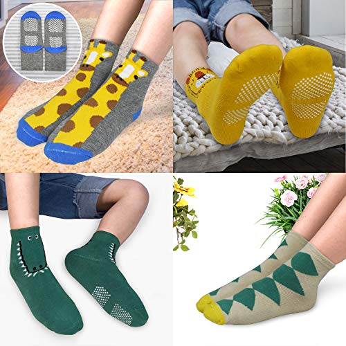 HYCLES Toddler Socks With Grip Non-Skid 12 Pairs Baby Kids Sticky Slipper Cotton Crew Socks 1-3T Children/Boy/Girl