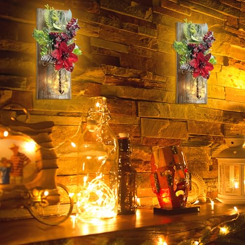 Wall Decor Mason Jar Sconces - Rustic Farmhouse Home Decor with Remote Control Wall Lights and Yellow Rose for Bedroom Wall Decor Living Room Kitchen Decorations Set of Two