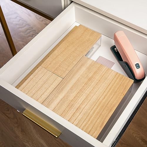 Martha Stewart Brody Plastic Storage Organizer Bins with Paulownia Wood Lids for Home Office,-Kitchen, or-Bathroom, 3 Pack 1-Small/1-Medium/1-Large, Clear/Lt Natural