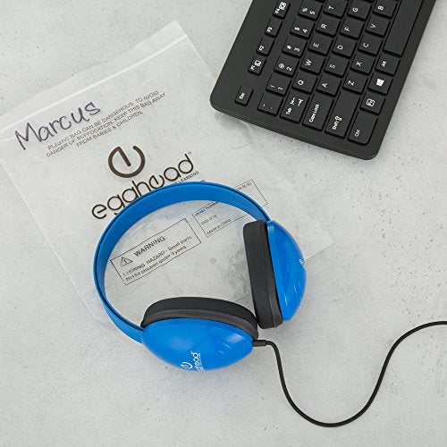Egghead Heavy-Duty Kids' Headphones with Padded Ear Cups and 6' Cord, Adjustable Tangle-Free Plastic Classroom Headphones for Kids, Pack of 10, Blue