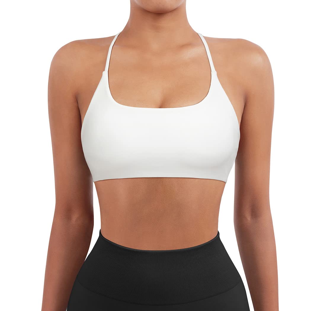 SUUKSESS Women 2 Piece Open Back Sports Bra Pack Strappy Workout Gym Yoga Crops (White & Black, M)