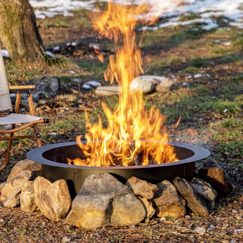 36 inch Fire Ring for Outside with Flower & Plant Pattern, Fire Pit Ring for Camping, Wood Burning Fire Pit for Outside,Yard,Garden,Outdoor Fireplace