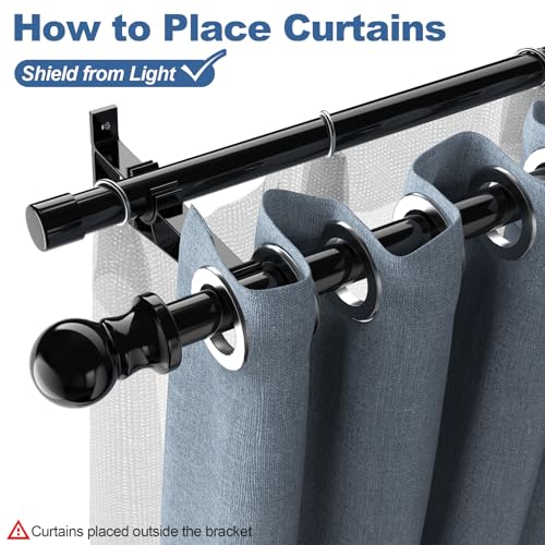 Double Curtain Rods 28 to 44 Inch Black 1 Inch Heavy Duty Dual Curtain Rod Set for Windows Drapery Rod Splicing Rods Adjustable Decorative Curtain Rod for Bedroom, Window, Patio, Sliding Glass Door