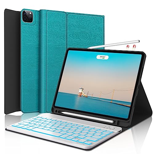 iPad Air 11 inch Case with Keyboard (M2) 2024, Detachable Bluetooth Keyboard, 7 Colors Backlit, Smart Protection Cover with Pencil Holder for Air 5th/4th 10.9” & iPad Pro 11 4th/3rd/2nd/1st Gen Green