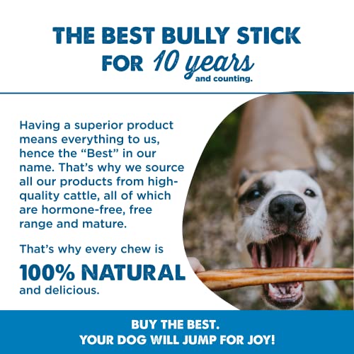 Best Bully Sticks Premium Hickory Smoked 100% Natural Thick 6 Inch Bully Sticks for Dogs - Odor Free with Smoky Aroma - No Additives Free-Range Grass-Fed Beef, Grain-Free Dog Chews - 5 Pack