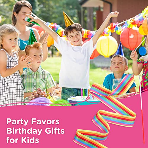 HiUnicorn 2PCS Rainbow Party Favors - Dance Ribbons for Kids Circus Carnival Rhythmic Gymnastics Birthday Party Decoration Supplies, Ribbon Baton Twirling Sticks Silks Streamers Wands for Girls