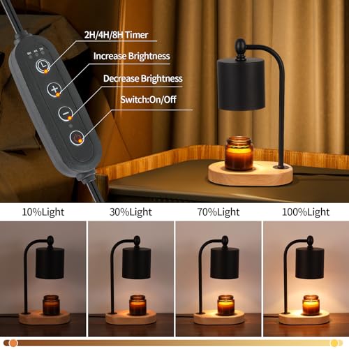 MEIXISUE Candle Warmer Lamp with Dimmer and Timer,Black Electric Candle Wax Melt Warmer with 2 Bulbs Home Decor for Women Gifts New Home Jar Candles