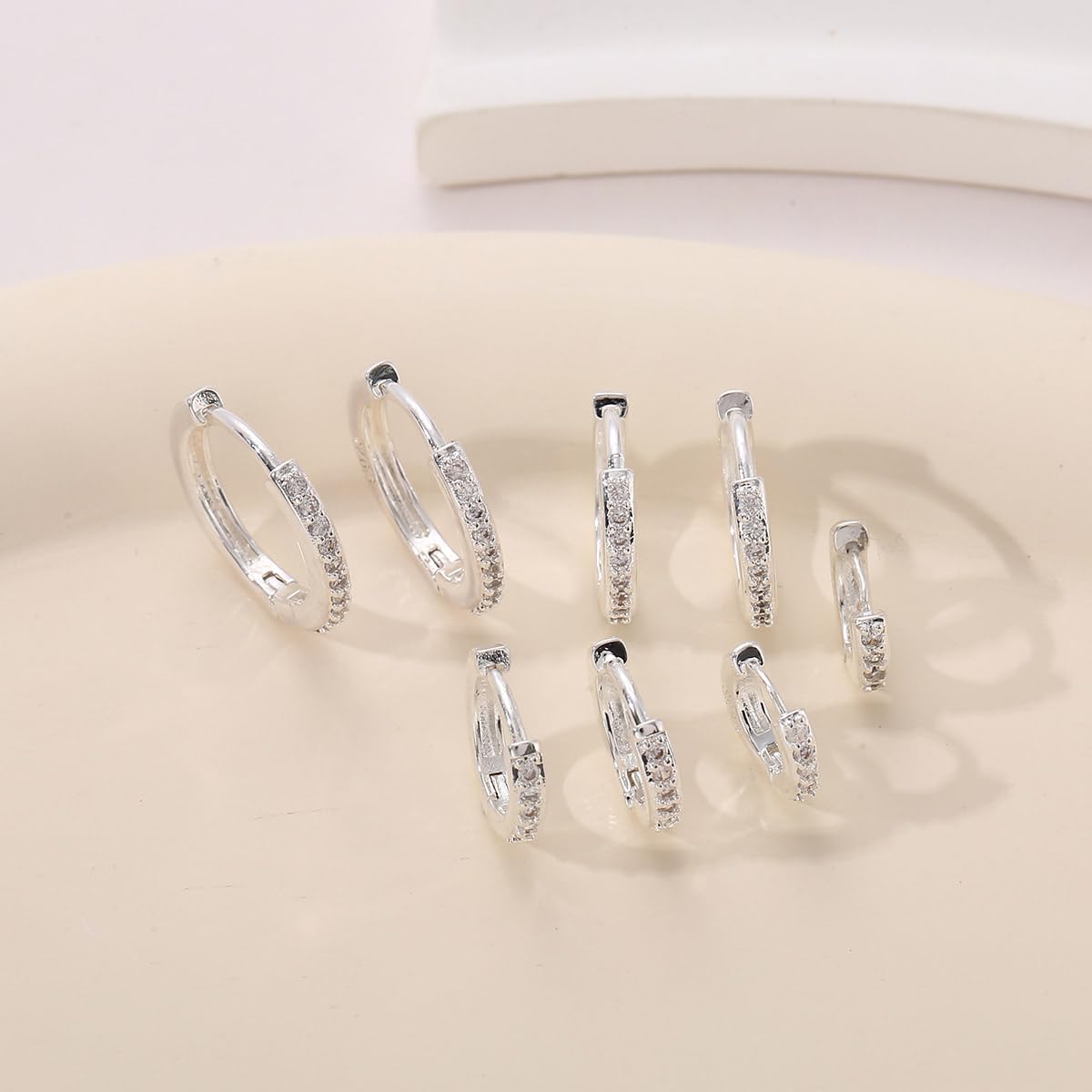 FENBORY 4 Pcs Small Silver Hoop Earrings Set Lightweight Cubic Zirconia Cuff Huggie Earrings Mini Hoops Cartilage Earring Multiple Piercing Jewelry Gifts for Women Girls