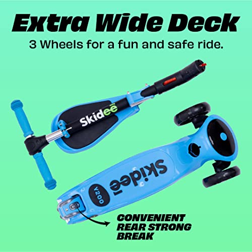 SKIDEE Kick Scooters for Kids (Suitable for 2-12 Year Old) Adjustable Height Foldable Scooter Removable Seat, 3 LED Light Wheels, Rear Brake, Wide Standing Board, Outdoor Activities for Boys/Girls