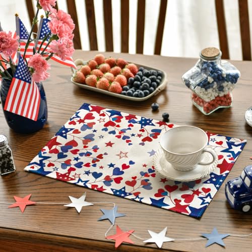 Artoid Mode Blue Red Stars Patriotic 4th of July Table Runner, Seasonal Kitchen Dining Table Decoration for Home Party Decor 13x48 Inch