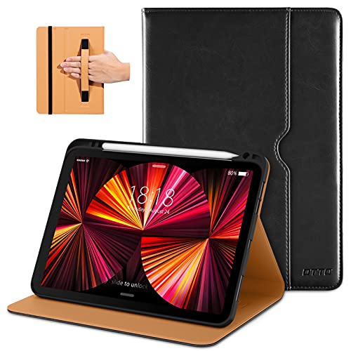 DTTO Premium Synthetic Leather iPad Case, Protective Cover for iPad Pro 11 Inch and iPad Air 4, Auto Wake/Sleep Function, Built-in Hand Strap, Front Document Card Pocket