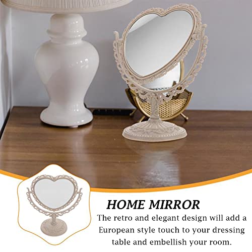 AKOAK Heart-Shaped Cosmetic Mirror - Plastic, Double-Sided, Rotatable, Lightweight - Bathroom & Bedroom Mirror (Beige)