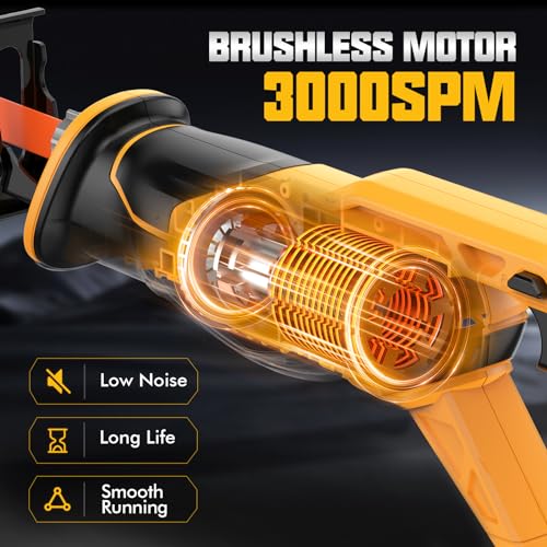 Reciprocating Saw Cordless, Brushless Cordless Reciprocating Saw with 21V 8000mAh Battery, 3000SPM 28mm Reciprocating Stroke, 8 Saw Tool-Free Blade Change Reciprocating Saw for Wood & Metal Cutting