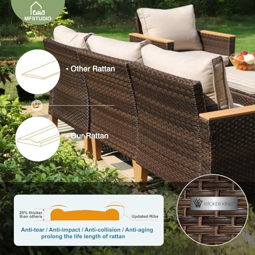 MFSTUDIO 11 Pieces Wicker Patio Furniture Set, All-Weather Rattan Outdoor Conversation Set Half-Moon Curved Sectional Sofa for Garden, 2 x Curved Sofa, 3 x Armless Sofa, 2 x Ottoman, 4 x Corner Sofa
