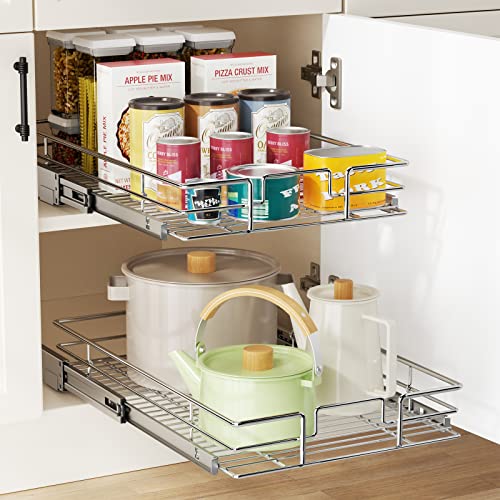 LOVMOR 2 Tier 31½"W x 21½"D, Individual Pull Organizer Kitchen Cabinet Storage Sliding Shelves