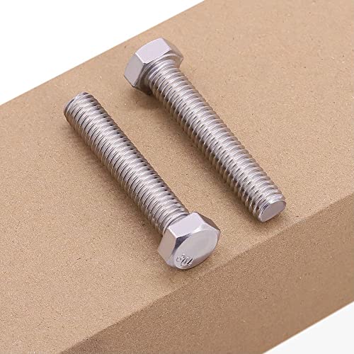 M12-1.75 x 40mm (8 pcs) Hex Head Bolts, 304 Stainless Steel 18/8, Hexagon Head Bolts, Full Thread Coverage, Coarse Thread, Strong, Durable, Thread Size Ranges from 3mm to 20mm Head Bolts, DIN933