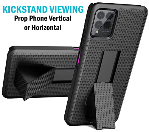 Case with Clip for T-Mobile REVVL 6X Pro 5G (2023) / REVVL 6 Pro 5G (2022), Nakedcellphone Slim Hard Shell Phone Cover with Kickstand and [Rotating/Ratchet] Belt Hip Holster Holder Combo - Black