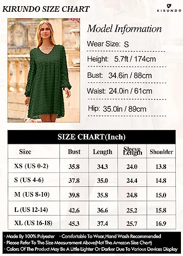 KIRUNDO Womens Dresses 2024 Spring Summer Long Sleeve Mini Dress V Neck Flowy Casual Swiss Dot Loose Babydoll Maternity Dress(Black, Small)