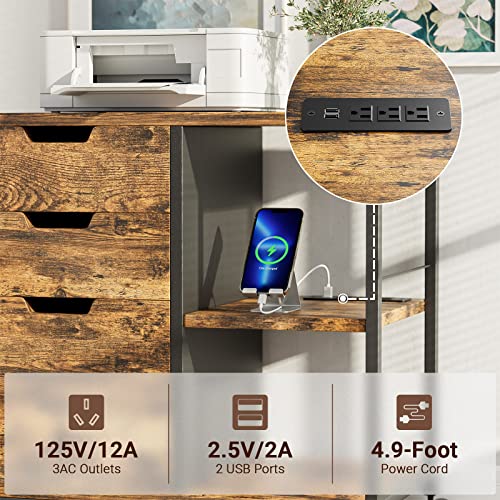 Himusi File Cabinet, Filing Cabinets for Home Office with Lock and USB Charging Port, 3 Drawer Wood File Cabinets for A4/Letter Size, Printer Stand with Storage