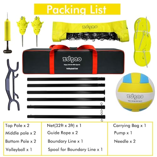 Volleyball Net Outdoor - Portable Volleyball Set for Backyard with Professional Volleyball Net, Wrap Yarn Volleyball and Pump, Boundary Line, Carry Bag