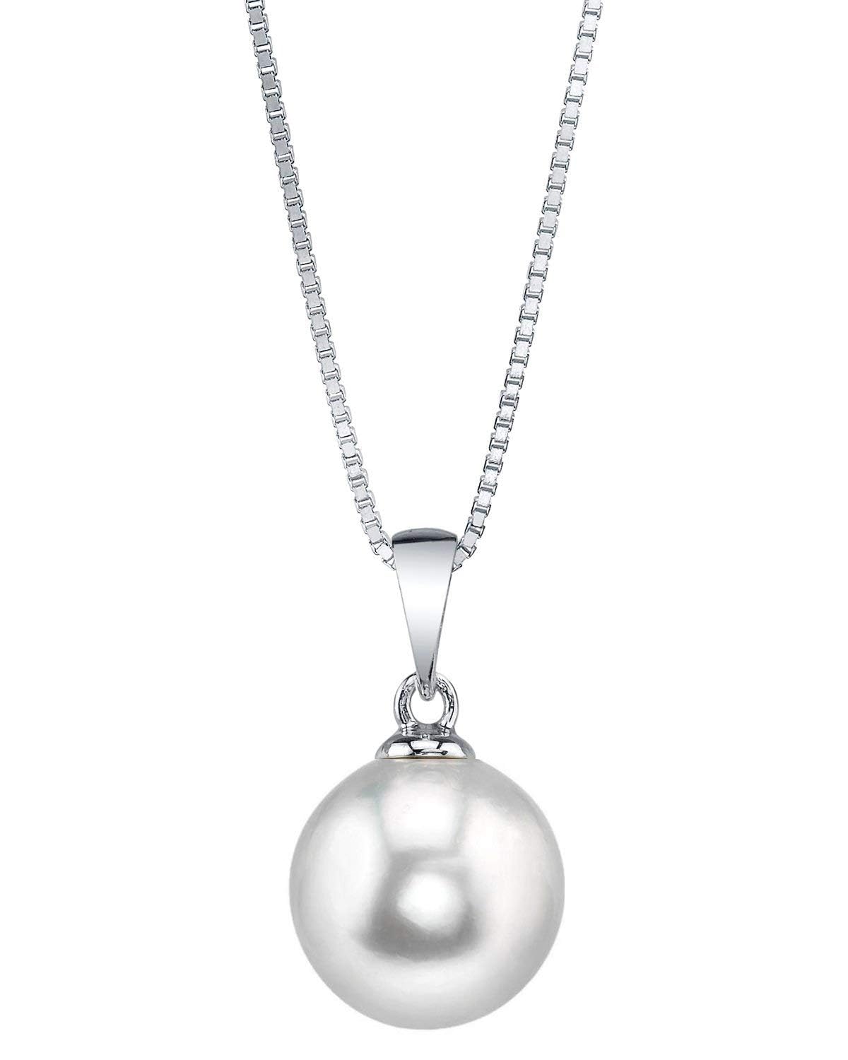 The Pearl Source 8mm White Freshwater Pearl Pendant Sydney Necklace for Women - Cultured Pearl Necklace | Single Pearl Necklace for Women with 925 Sterling Silver Chain