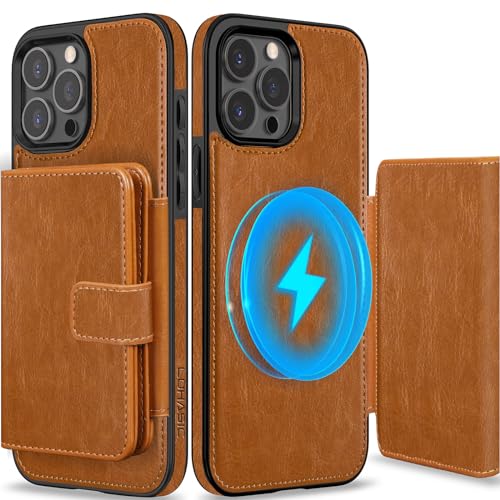 LOHASIC Wallet Case for iPhone 15 Pro Max, Compatible with Mag-Safe, 6 Card Holder, Magnetic Back, Vintage PU Leather ProMax Phone Cover Men Women, 6.7 Inch, 5G, 2023 - Brown