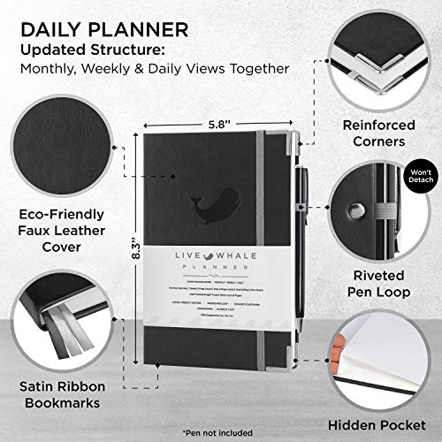 Live WhalePlanner - Daily Planner & Mindfulness Journal - Personal Organizer | Focus Planner with Time Tracker & Goal Setter Journal- Black